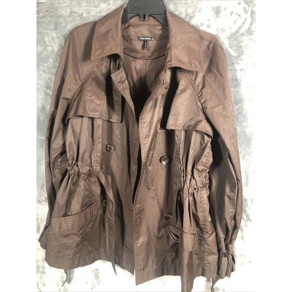 Daisy Fuentes 2 Button Woman’s Belted Wind Breaker Jacket Large Brown - Picture 4 of 13